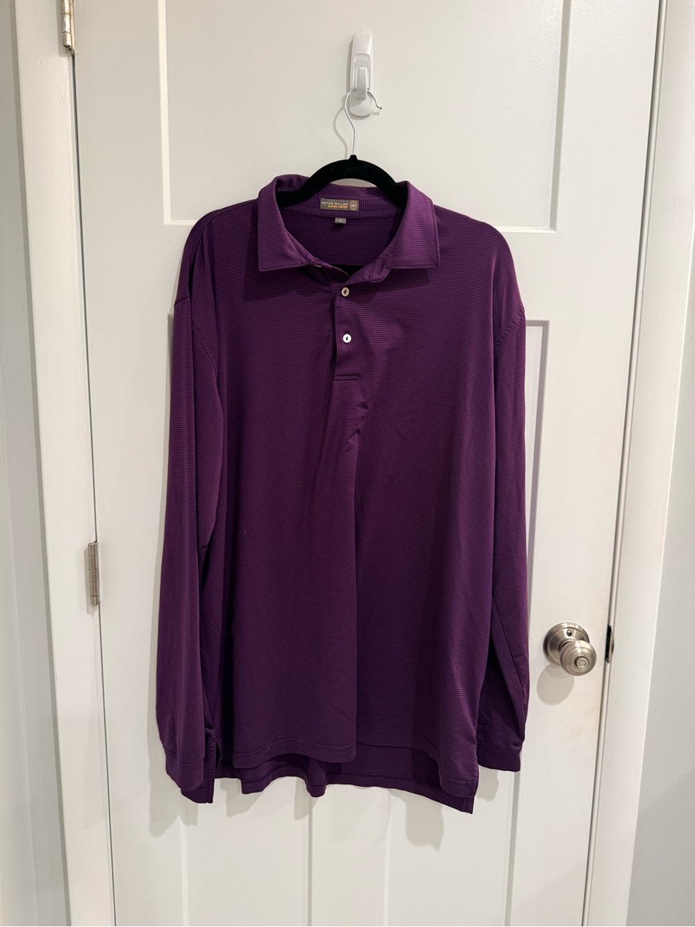 Peter Millar Summer Comfort Purple Striped Long Sleeve Polo Shirt